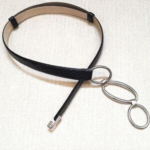 Ellen Tracy Black Embossed Leather Adjustable Belt Silver Loops
